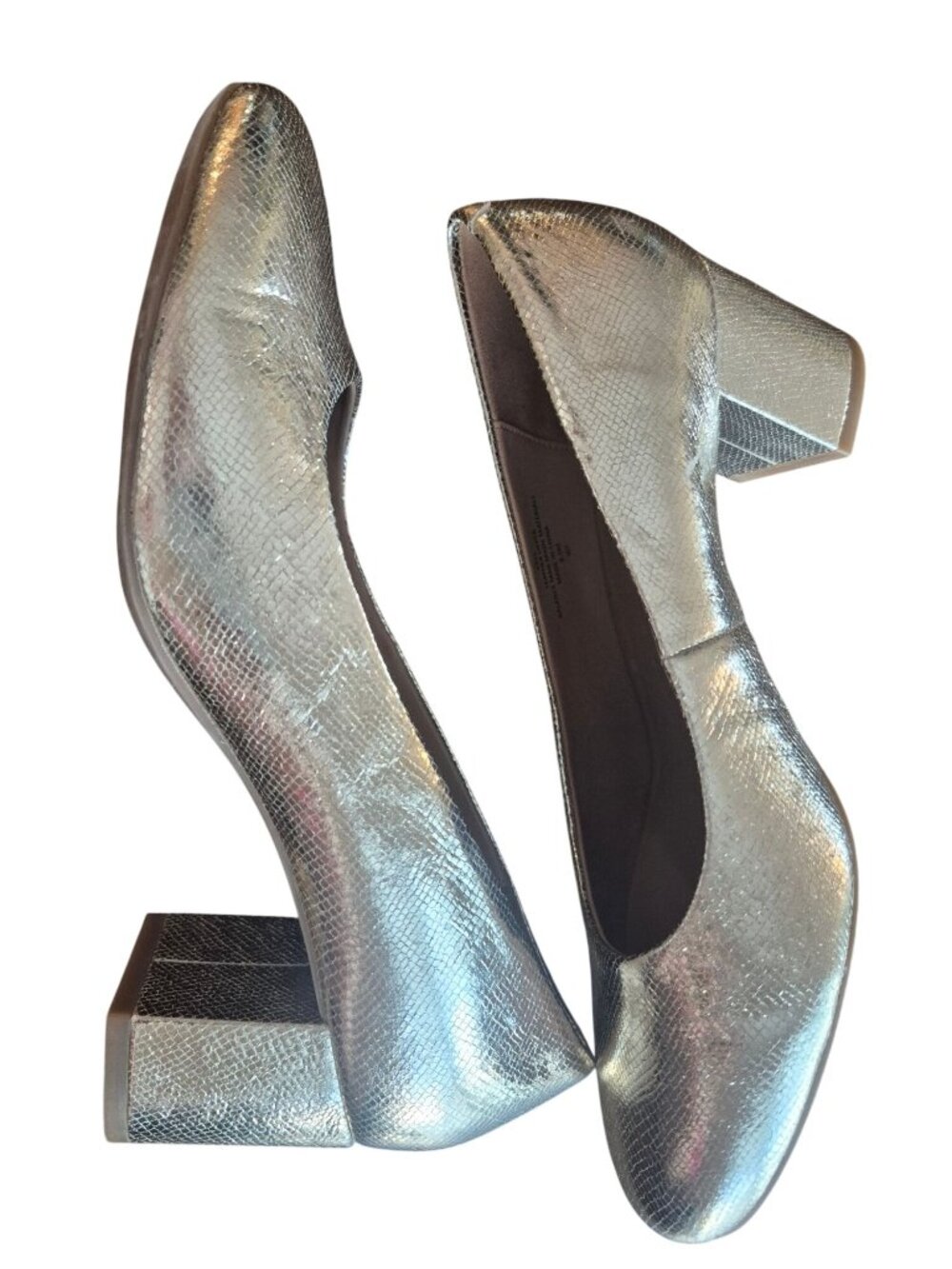 Metallic Gold Block Heel Pumps Snake-Embossed Size 9.5M By Aerosoles